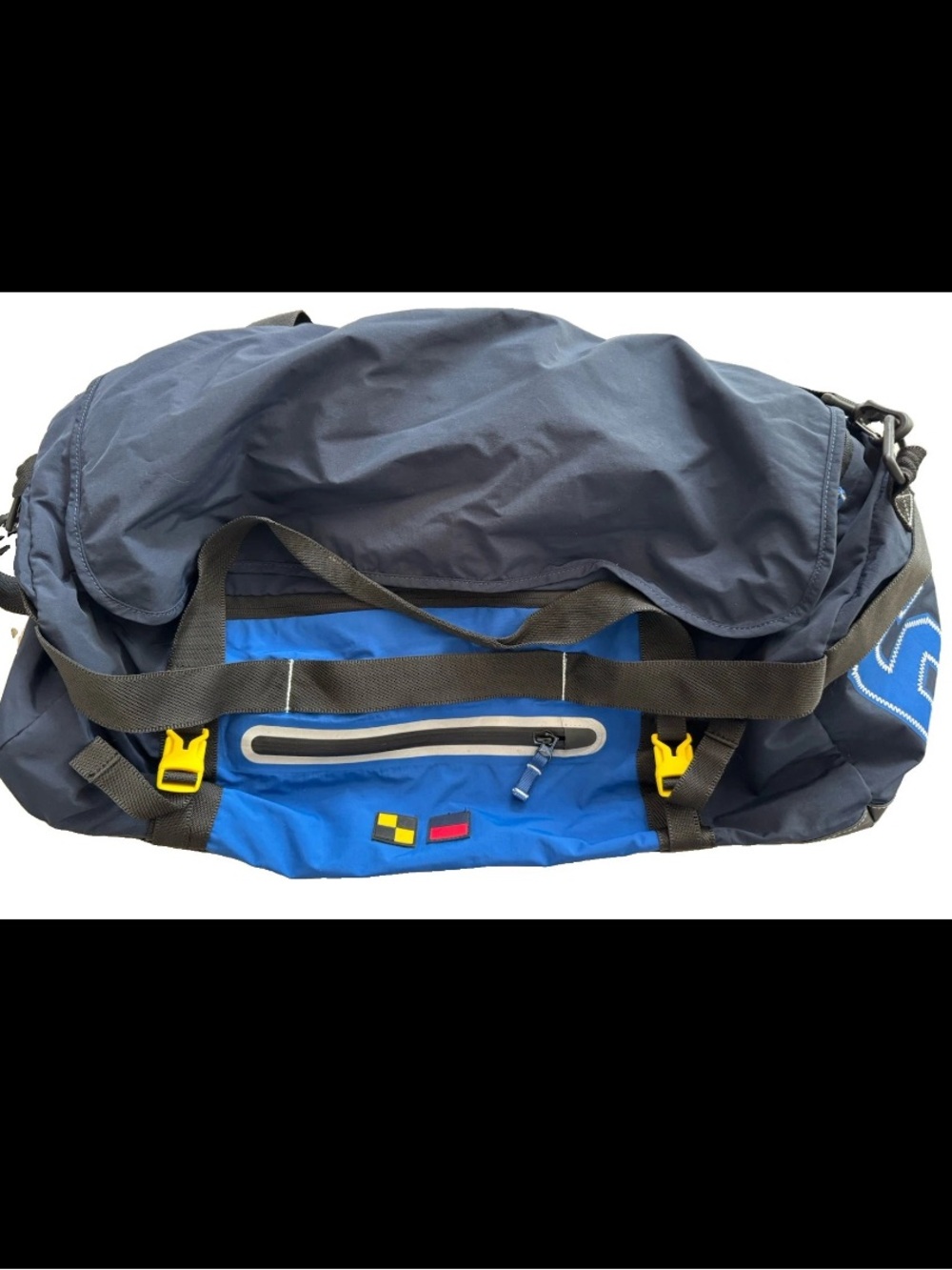 Lands' End Squall Duffle Bag 24" Signal Flag Blue Black Nautical Nylon VGUC